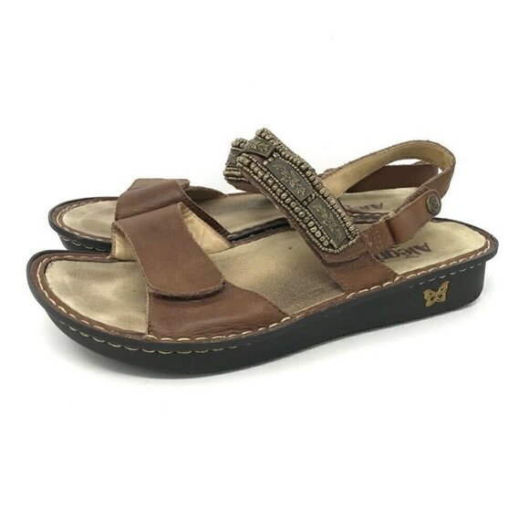 Alegria Ankle Strap Sandals Brown Leather 10 - Picture 4 of 9